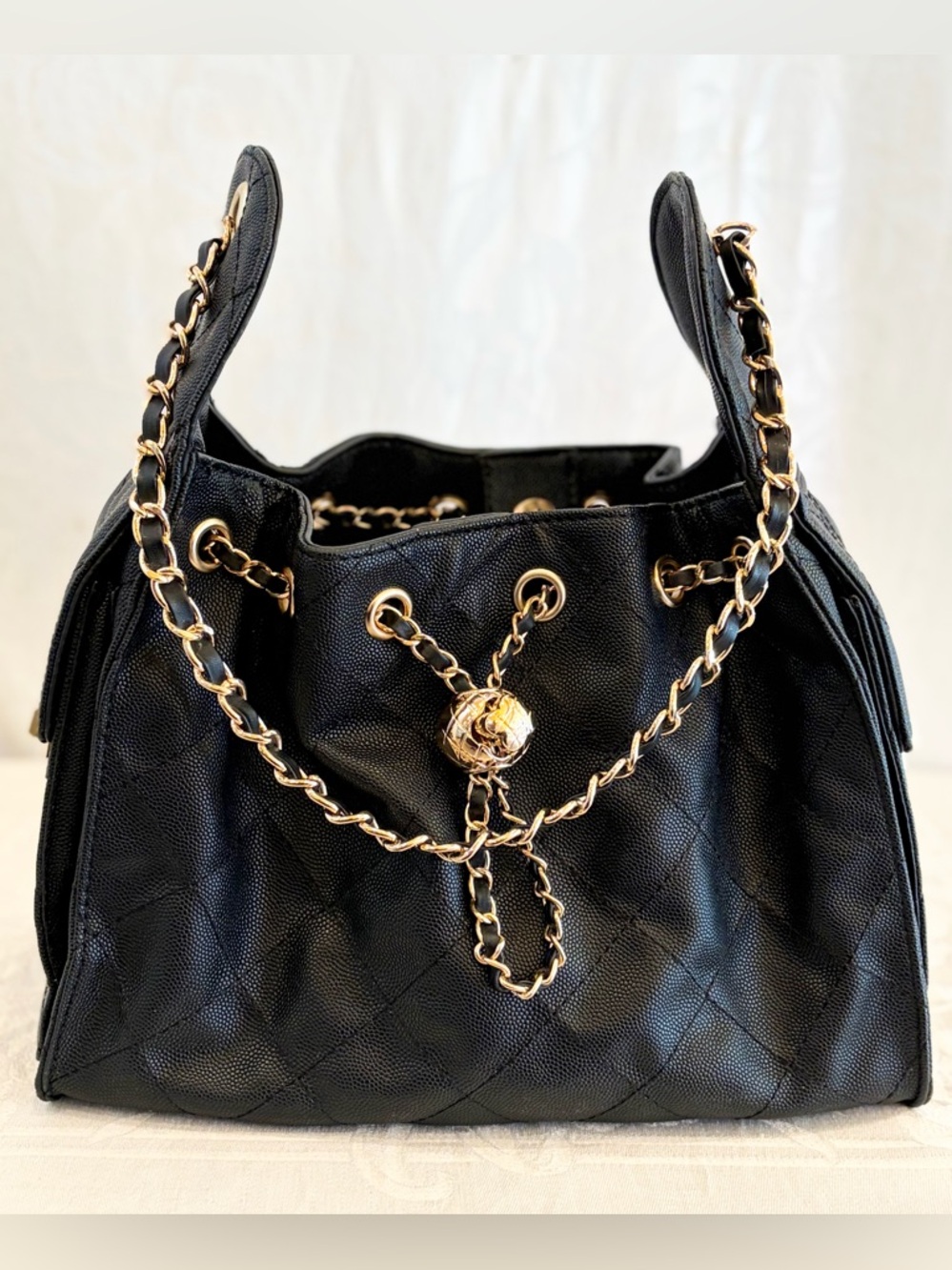 Black Quilted Gold Chain Couture Style Purse